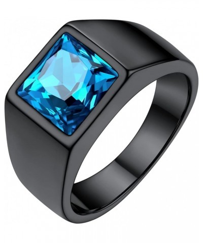 Stainless Steel Black/Blue Gemstone Signet Rings for Men Women Square Created Topaz/Custom Birthstone Nugget Ring for Party A...