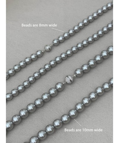 Pearl Strand Necklace for Women Faux Grey Round Crystal Pearl Choker 8-10mm Wide 17.72 Inches Easy Open Clasp Bridesmaid Neck...