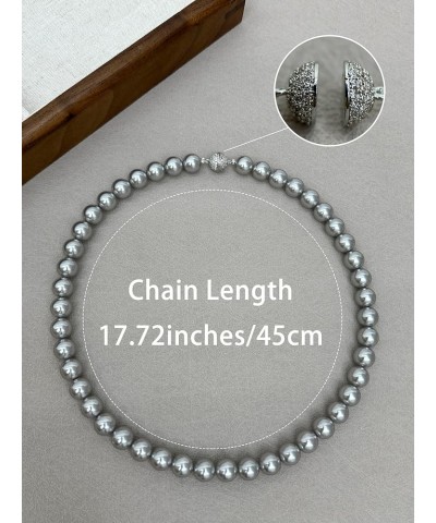 Pearl Strand Necklace for Women Faux Grey Round Crystal Pearl Choker 8-10mm Wide 17.72 Inches Easy Open Clasp Bridesmaid Neck...