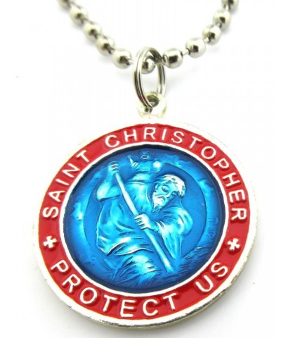 St. Christopher Large Surf Medal Necklace Pendant, Protector of Travel rb-re Royal Blue-Red $11.26 Necklaces