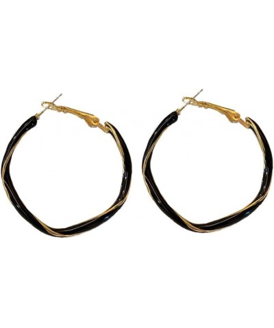 14K Gold Silk White/Black Open Hoops Earrings,Smooth and Textured Wire Gold Hoop Earrings,Twisted Circular Gold Earrings spir...