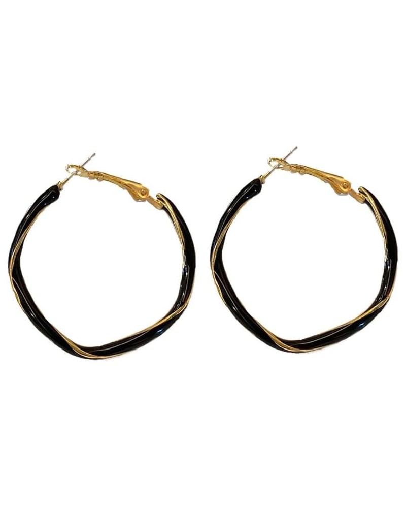 14K Gold Silk White/Black Open Hoops Earrings,Smooth and Textured Wire Gold Hoop Earrings,Twisted Circular Gold Earrings spir...