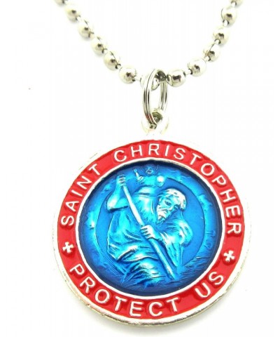 St. Christopher Large Surf Medal Necklace Pendant, Protector of Travel rb-re Royal Blue-Red $11.26 Necklaces