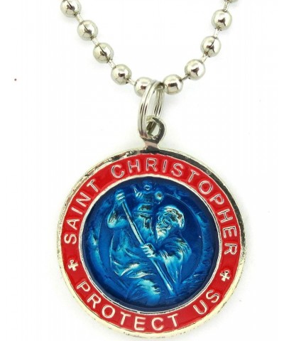 St. Christopher Large Surf Medal Necklace Pendant, Protector of Travel rb-re Royal Blue-Red $11.26 Necklaces