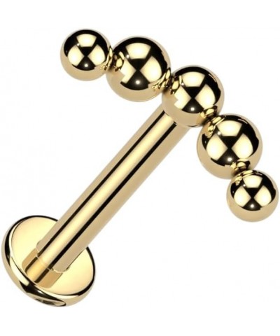 Implant Grade Titanium Internally Threaded Labret With Curved 5 Beaded Ball Top 16GA - Gold $9.00 Body Jewelry