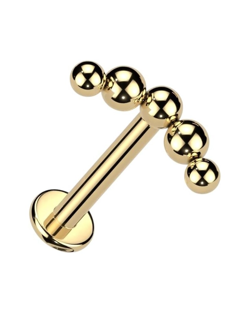 Implant Grade Titanium Internally Threaded Labret With Curved 5 Beaded Ball Top 16GA - Gold $9.00 Body Jewelry