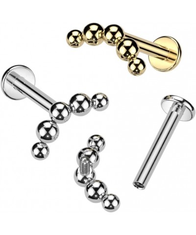 Implant Grade Titanium Internally Threaded Labret With Curved 5 Beaded Ball Top 16GA - Gold $9.00 Body Jewelry