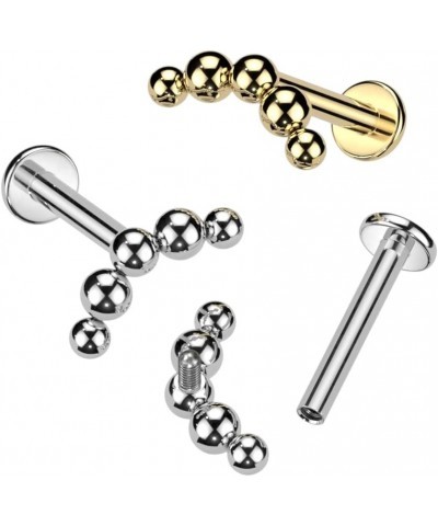 Implant Grade Titanium Internally Threaded Labret With Curved 5 Beaded Ball Top 16GA - Gold $9.00 Body Jewelry