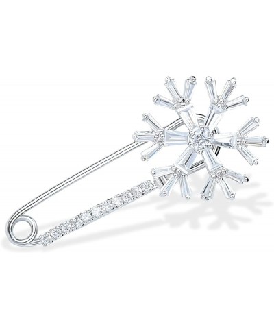 Women's Cubic Zircon Snowflake Brooch Pins Elegant Clear Crystal Ice Flower Lapel Pin Breastpin Silver Tone Safety Pin $8.24 ...