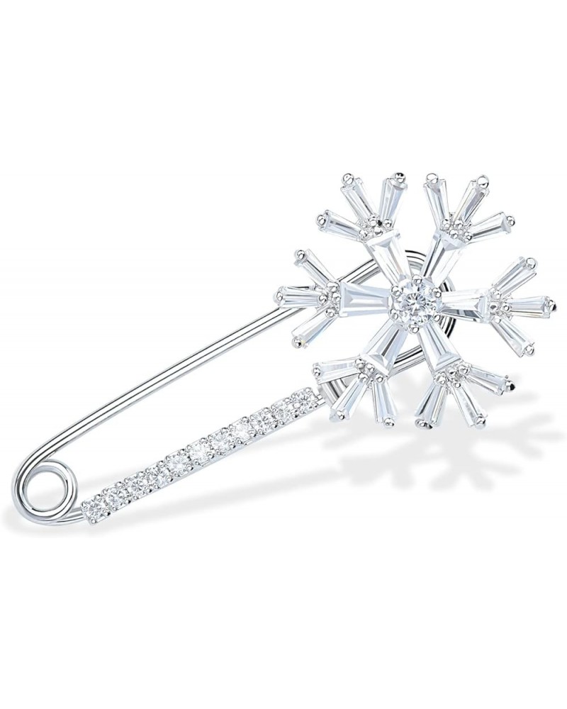 Women's Cubic Zircon Snowflake Brooch Pins Elegant Clear Crystal Ice Flower Lapel Pin Breastpin Silver Tone Safety Pin $8.24 ...