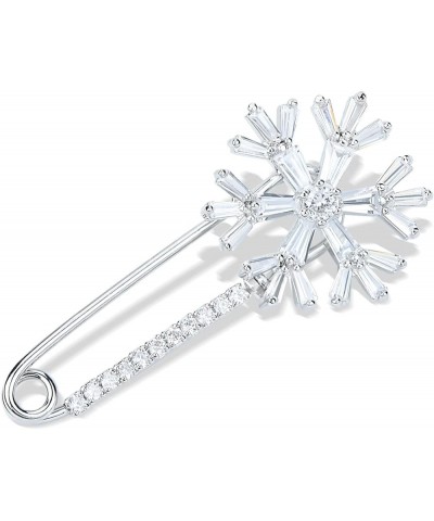 Women's Cubic Zircon Snowflake Brooch Pins Elegant Clear Crystal Ice Flower Lapel Pin Breastpin Silver Tone Safety Pin $8.24 ...