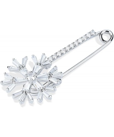 Women's Cubic Zircon Snowflake Brooch Pins Elegant Clear Crystal Ice Flower Lapel Pin Breastpin Silver Tone Safety Pin $8.24 ...