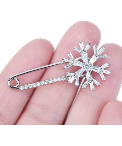 Women's Cubic Zircon Snowflake Brooch Pins Elegant Clear Crystal Ice Flower Lapel Pin Breastpin Silver Tone Safety Pin $8.24 ...