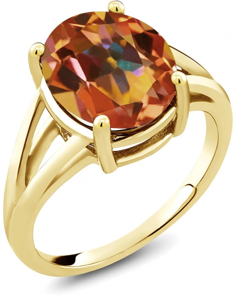 18K Yellow Gold Plated Silver Ecstasy Mystic Topaz Ring For Women (5.00 Cttw, Gemstone Birthstone, Oval 12X10MM, Available In...