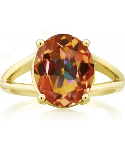 18K Yellow Gold Plated Silver Ecstasy Mystic Topaz Ring For Women (5.00 Cttw, Gemstone Birthstone, Oval 12X10MM, Available In...