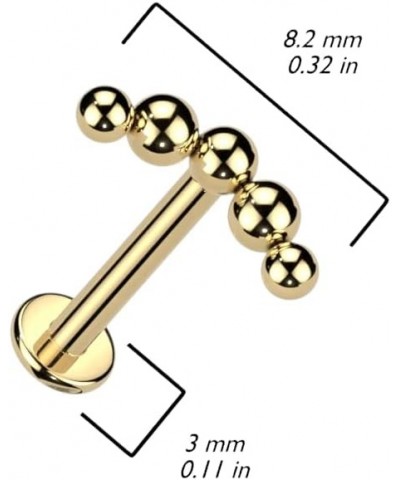 Implant Grade Titanium Internally Threaded Labret With Curved 5 Beaded Ball Top 16GA - Gold $9.00 Body Jewelry