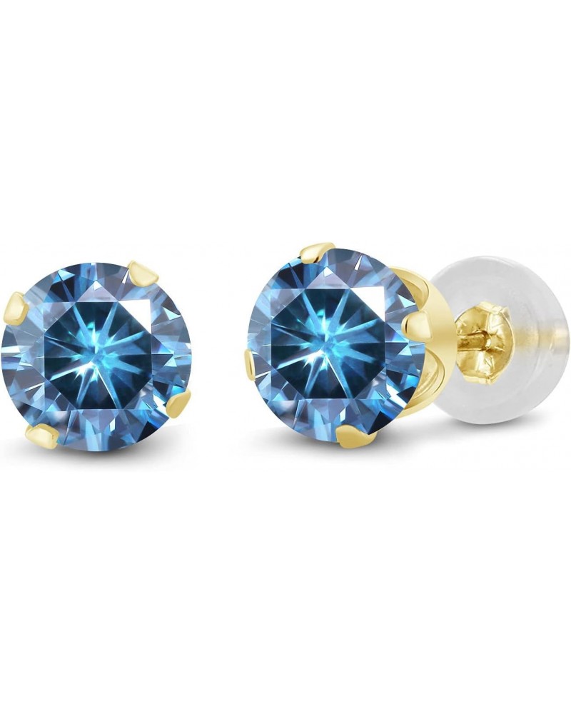 14K Yellow Gold Persian Blue Moissanite Stud Earrings For Women (2.00 Cttw, Gemstone Birthstone, Round 6.5MM) $57.72 Earrings