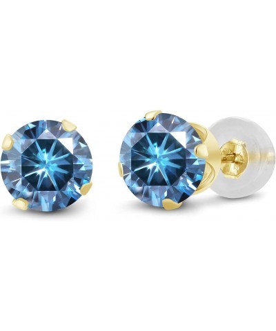 14K Yellow Gold Persian Blue Moissanite Stud Earrings For Women (2.00 Cttw, Gemstone Birthstone, Round 6.5MM) $57.72 Earrings