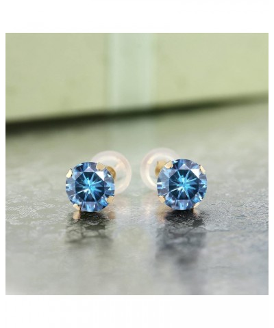 14K Yellow Gold Persian Blue Moissanite Stud Earrings For Women (2.00 Cttw, Gemstone Birthstone, Round 6.5MM) $57.72 Earrings