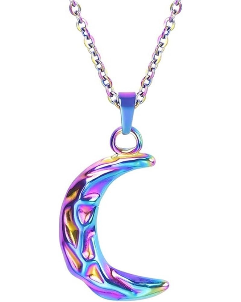 Stainless Steel Hammered Moon Crescent Party Holiday Wedding Office Pendant Necklace Rainbow $6.37 Necklaces