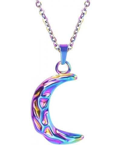 Stainless Steel Hammered Moon Crescent Party Holiday Wedding Office Pendant Necklace Rainbow $6.37 Necklaces