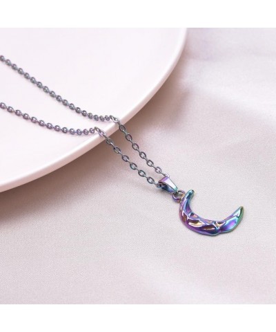 Stainless Steel Hammered Moon Crescent Party Holiday Wedding Office Pendant Necklace Rainbow $6.37 Necklaces