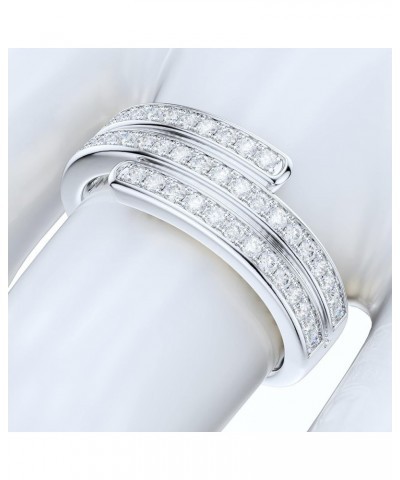 7.5mm Wide Sterling Silver Triplex Row Simulated Round Brilliant Cut Diamond or Genuine Moissanites Unisex Wedding Ring Simul...