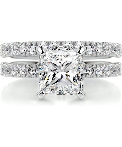 1 CT Center Princess Cut Moissanite Wedding Sets, Platinum Plated Silver Wedding Ring Sets for Her 7.5 $85.31 Sets