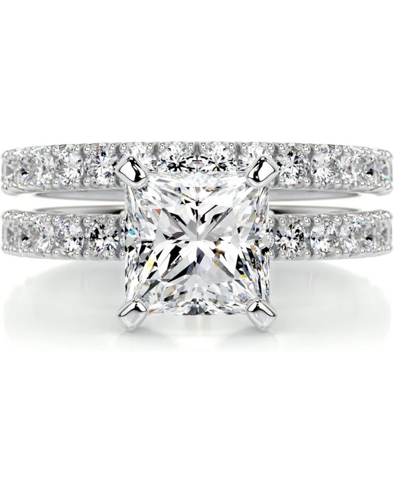 1 CT Center Princess Cut Moissanite Wedding Sets, Platinum Plated Silver Wedding Ring Sets for Her 7.5 $85.31 Sets