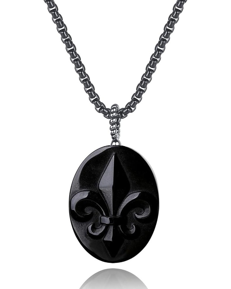 Stone Amulet Fleur De Lis Obsidian Pendant Necklace 20"(50cm) $15.68 Necklaces