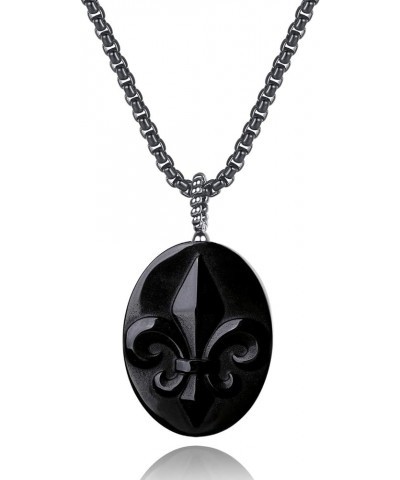 Stone Amulet Fleur De Lis Obsidian Pendant Necklace 20"(50cm) $15.68 Necklaces