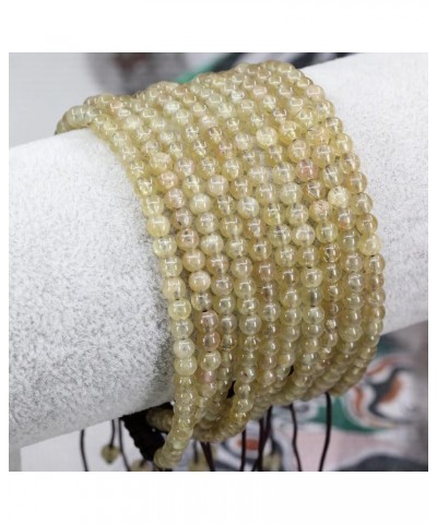 Natural Gemtone 4mm Round Beads Crystal Adjustable Braided Macrame Tassels Bracelets Unisex Yellow Apatite $10.43 Bracelets