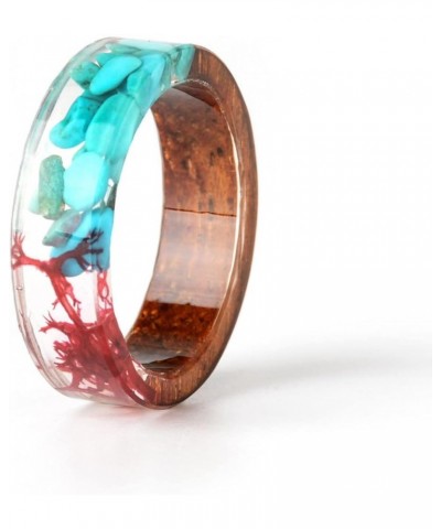 Hand-Dried Flower Glue Ring 8mm Ocean Style Transparent Plastic Resin Wedding Band Cocktail Party Ring (7, turquoise) 7 turqu...