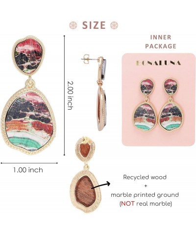 Bohemian Wood And Flower Printed Oval Shaped Drop Statement Earrings MULTI $7.50 Earrings