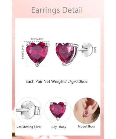 Mother's Day Gift, 925 Sterling Silver Birthstone Stud Earrings for Women Girls, Heart Cubic Zirconia Hypoallergenic Ear Stud...