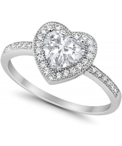 Halo Dazzling Heart Promise Ring Round Simulated Cubic Zirconia 925 Sterling Silver Simulated Cubic Zirconia $12.31 Rings