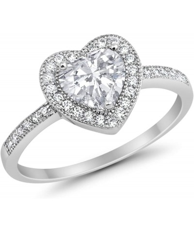 Halo Dazzling Heart Promise Ring Round Simulated Cubic Zirconia 925 Sterling Silver Simulated Cubic Zirconia $12.31 Rings