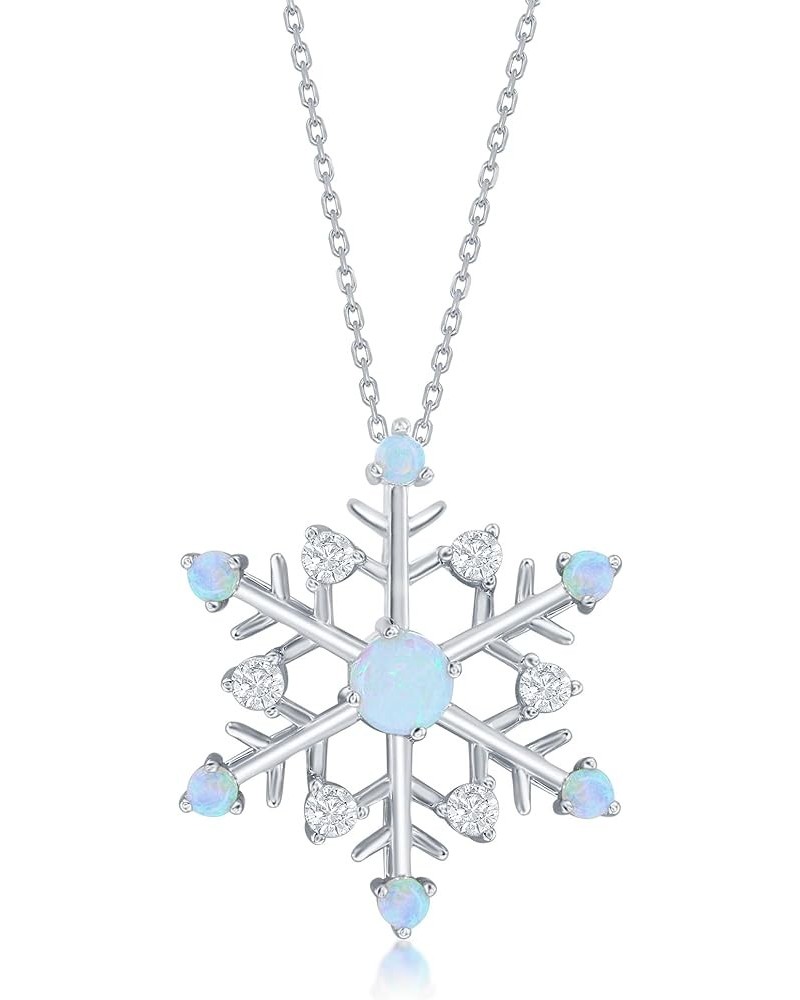 Sterling Silver Snowflake/Heart Necklace with Simulated CZ Diamonds 18" Pendant Necklace for Women Snowflake with White Opal ...