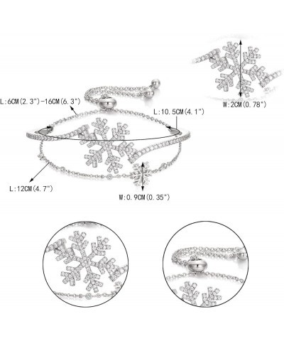 Sparkle Cubic Zirconia Snowflake Bracelet Winter Flower Layered Bangle Adjustable Link Bracelets Christmas Jewelry Gift for W...