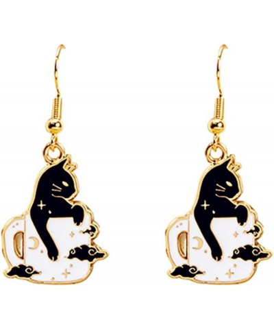 Black Cat Earrings Gold Plated Funny Cute Enamel Coffee Cup Catoon Kitten Animal Pet Lightweight Kawaii Dangle Drop Earrings ...