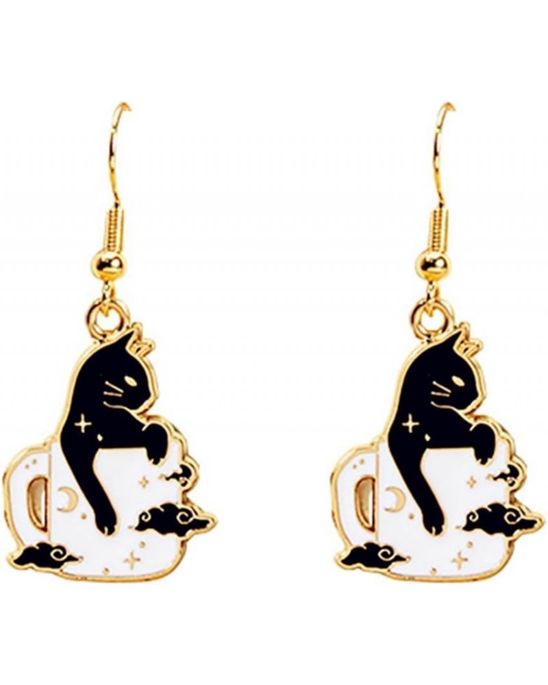 Black Cat Earrings Gold Plated Funny Cute Enamel Coffee Cup Catoon Kitten Animal Pet Lightweight Kawaii Dangle Drop Earrings ...