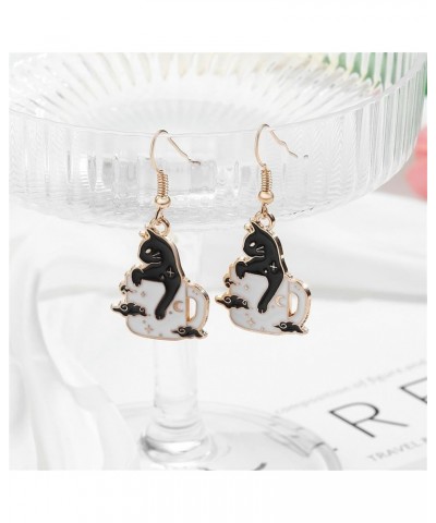 Black Cat Earrings Gold Plated Funny Cute Enamel Coffee Cup Catoon Kitten Animal Pet Lightweight Kawaii Dangle Drop Earrings ...