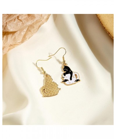 Black Cat Earrings Gold Plated Funny Cute Enamel Coffee Cup Catoon Kitten Animal Pet Lightweight Kawaii Dangle Drop Earrings ...