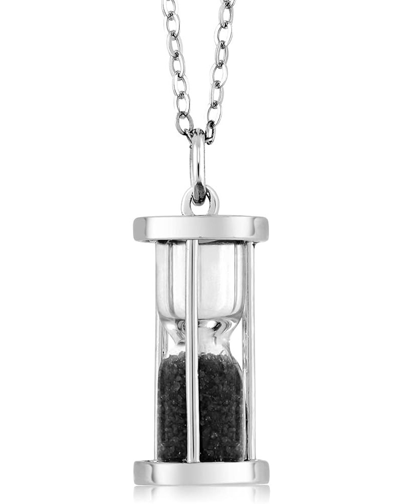 925 Sterling Silver Hourglass Pendant With 0.75 Ct Gemstone Dust 18 Inches Chain Black Onyx $19.23 Necklaces