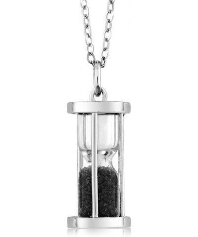 925 Sterling Silver Hourglass Pendant With 0.75 Ct Gemstone Dust 18 Inches Chain Black Onyx $19.23 Necklaces