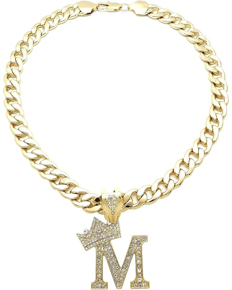 ICED Out Alphabet Letter Pendant & 11mm/20 Cuban Chain Gold Plated Necklaces RC3399G M $13.72 Necklaces