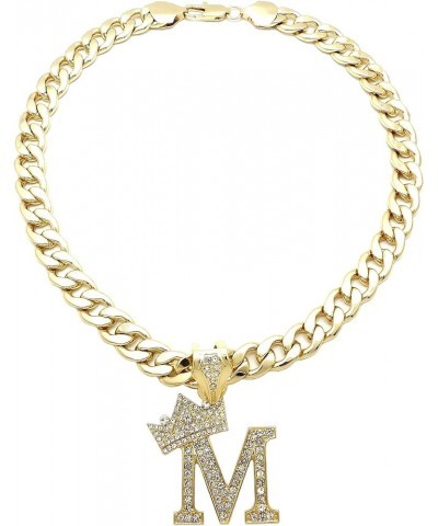 ICED Out Alphabet Letter Pendant & 11mm/20 Cuban Chain Gold Plated Necklaces RC3399G M $13.72 Necklaces