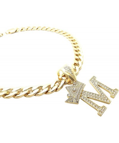 ICED Out Alphabet Letter Pendant & 11mm/20 Cuban Chain Gold Plated Necklaces RC3399G M $13.72 Necklaces