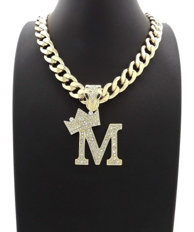 ICED Out Alphabet Letter Pendant & 11mm/20 Cuban Chain Gold Plated Necklaces RC3399G M $13.72 Necklaces