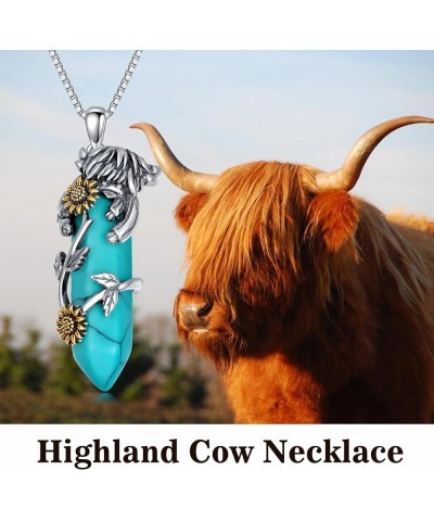 Highland Cow Necklace 925 Sterling Silver Jewelry Gift for Women Girls Turquoise $28.59 Necklaces